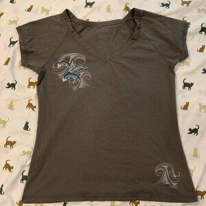 Crazy Shirts Grey V-Neck Tee with Dolpin Print